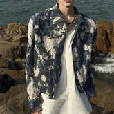 Threebooy Spring Clothing Men's Leisure Printed Zipper Short Jacket Streetwear Turn-down Collar Korean Harajuku Long Sleeve Luxury Coats